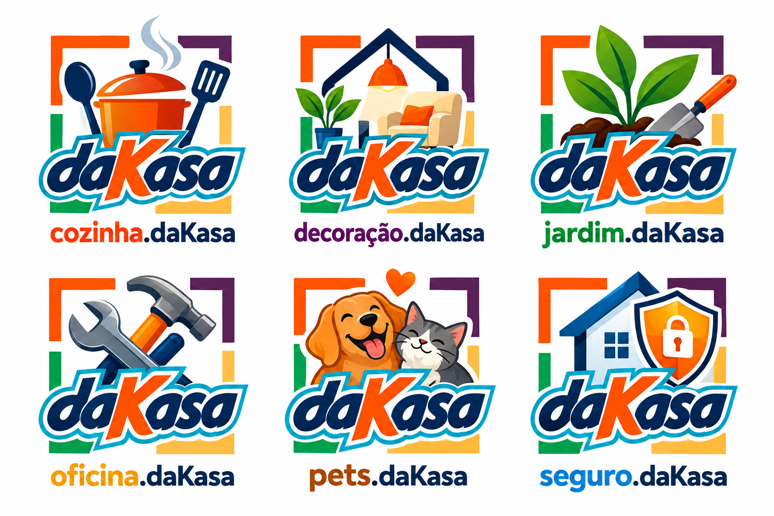 As seis áreas da daKasa: cozinha, decoração, jardim, oficina, pets e seguro